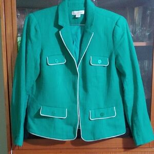 Coldwater Creek Green Blazer with White Trim